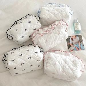 여성 레이스 보우 메이크업 가방 휴대용 화장품 가방 귀여운 여행 저장 가방 대용량 세면 용품 주머니 여성 핸드백