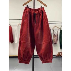 겨울 2024 여성용 코듀로이 플리스 안감 캐주얼 바지 대형 사이즈 랜턴 팬츠 통근 스타일 하란 팬츠 롱 팬츠