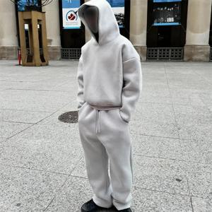 남성용 긴팔 2 피스 운동복 세트, 단색 후드 바지 세트, 트레이닝복 스트리트웨어