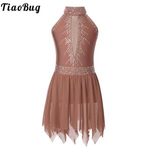 키즈 소녀 리듬 체조 레오타드 발레리나 댄스 복장 민소매 라인 석 발레 저지 스케이트 공연 의상