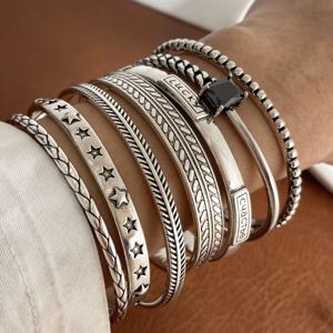 여성을위한 100% 솔리드 925 스털링 실버 금속 팔찌 빈티지 수제 간단한 레트로 블랙 스톤 팔찌 생일 선물 파티