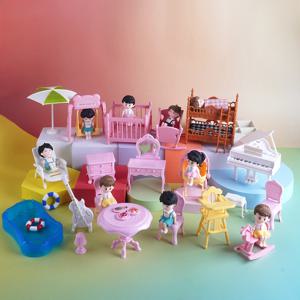 1:12 인형 집 미니어처 요람 유아용 침대 서라운드 침대 피아노 테이블 세트 가구 주방 모델 장식 장난감 인형 집 액세서리