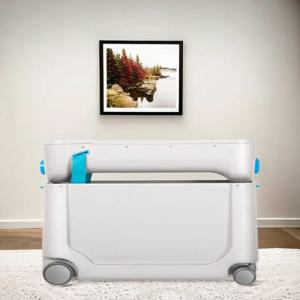 어린이 컨버터블 수면 가방 - 비행기용 3-in-1 여행용 침대 및 탑승 수하물, 안전 벨트가 있는 휴대용 아기 침대 상자