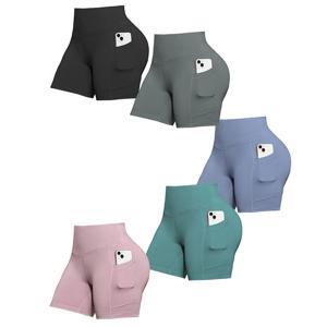 솔리드 컬러 여성 반바지 포켓 엉덩이 리프팅 운동 사이클링 스타킹 야외 조깅 반바지 패션 streetwear