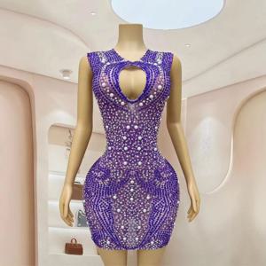 매력적인 다이아몬드 할로우 생일 파티 드레스 무대 공연 의상 섹시한 민소매 하이 엔드 연회 복장 매력적인 드레스