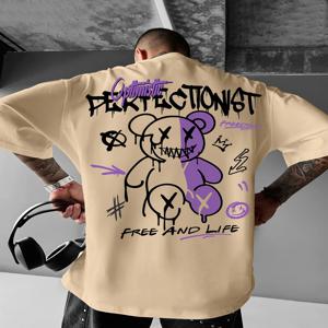 남성 여름 100면 패셔너블 캐주얼 스포츠 루즈한 아메리칸 스트리트 레터 프린트 라운드 넥 반팔 티셔츠 탑