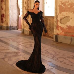 섹시한 스위트하트 롱 슬리브 맞춤형 이브닝 드레스 아플리케 레이스 베스티도 데 노체 섬세한 머메이드 맞춤형 행사 가운