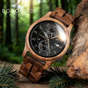 BOBO BIRD 우드 시계 남성 비즈니스 쿼츠 시계 날짜 표시가 있는 새겨진 나무 크로노그래프 손목시계 Custom reloj madera