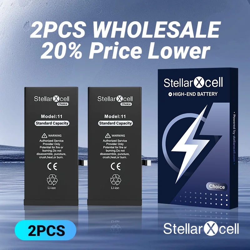 아이폰용 배터리 교체 2개 세트, IPSE 2020 2022 X XS MAX 11 12 13 14 15 PRO PLUS MINI용 Stellarxcell 선택, 무료 도구 포함