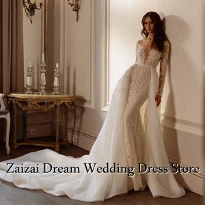 Sweetheart WeddingDresses 섹시한 등이없는 신부 가운 레이스 아플리케 긴 소매 인어 절묘한 Vestidos De Novia Customized