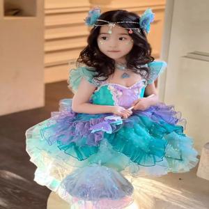 여자 공주 드레스 하트 넥 라인 퍼프 슬리브 프릴 계층화 된 Tulle Sequined Embellished 공식 파티 미인 대회 의상