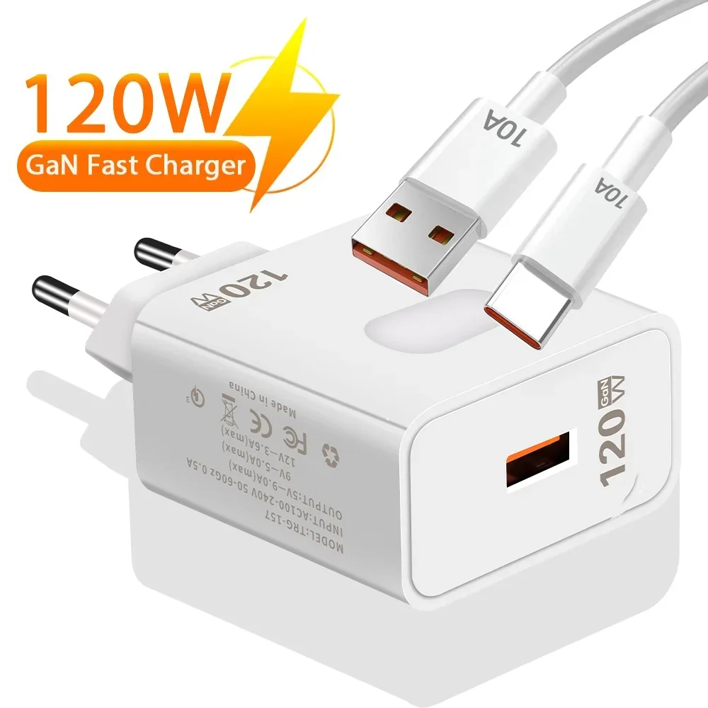 GaN USB 충전기 고속 충전 120W 퀵차지 QC3.0 타입 C 케이블 휴대폰 벽면 어댑터 (화웨이, 레드미, 샤오미 15, 원플러스용)