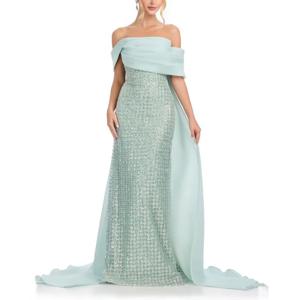 사용자 정의 반짝이 이브닝 드레스 오프 어깨 기차 여성을위한 특별 행사 드레스 Pleated Mermaid 아랍어 두바이 가운