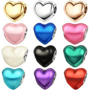 2025 신상 참 925 스털링 실버 화려한 색상 하트 모양 참 비즈 스네이크 체인 팔찌 목걸이 여성 DIY 쥬얼리