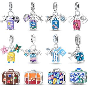 925 스털링 실버 패션 다채로운 여행 수하물 매력 비즈 맞는 Qikaola 원래 팔찌 DIY 기념일 쥬얼리 Wome