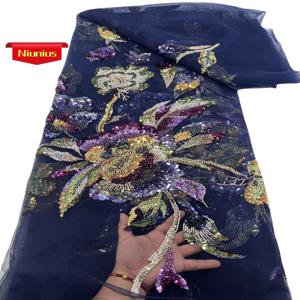 클래식 웨딩 & 파티 드레스를 위한 스톤이 있는 우아한 우수한 품질의 무거운 부드러운 메쉬 스팽글 레이스 원단 NN6551_E