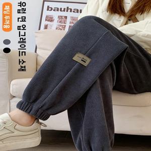 여성용 코듀로이 플리스 안감 스포츠 팬츠 하이웨이스트 두꺼운 롱 랜턴 팬츠 출퇴근 스타일 겨울 캐주얼 바지