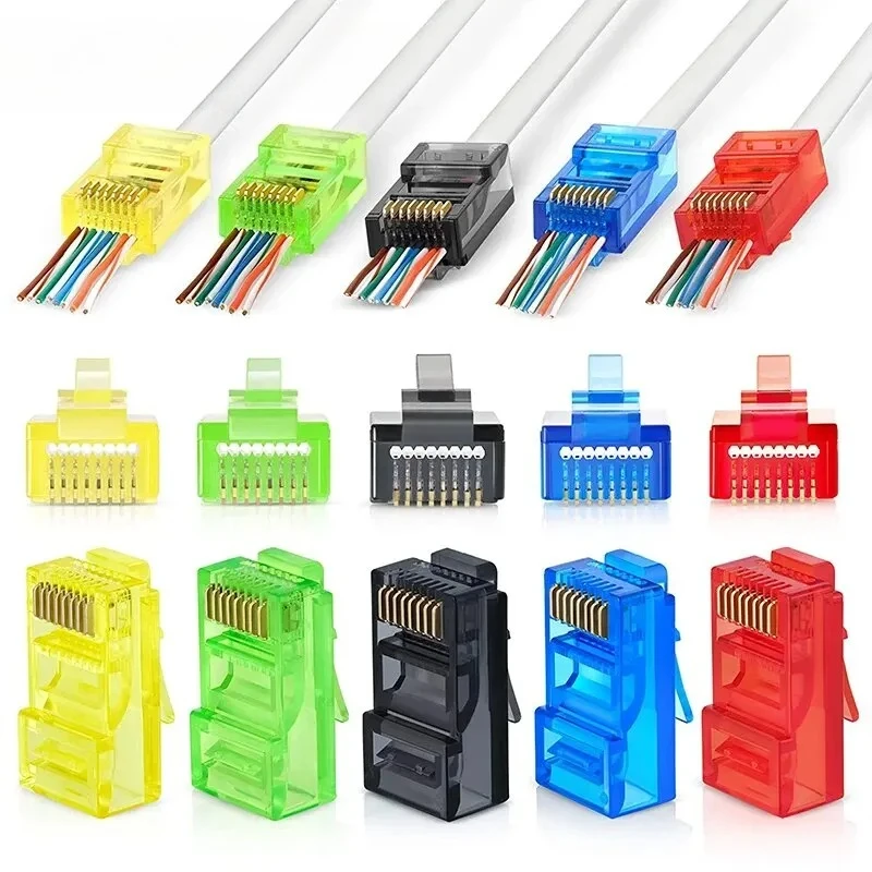 50PCS RJ45 Cat6 패스 스루 커넥터, 다양한 색상 EZ 단단하거나 연선 UTP 네트워크 케이블용 모듈형 플러그 압착