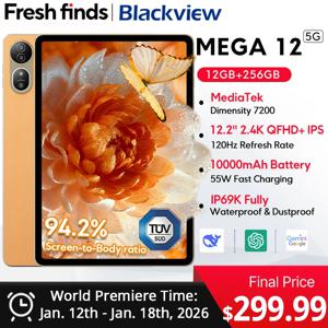 블랙뷰 메가 12 태블릿 5G 디멘시티 7200 CPU 12.2인치 2.4K 120Hz 디스플레이 IP69K 방수 50MP 10000mAh 패드 PC