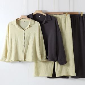 커플 코튼 잠옷 긴팔 홈웨어 세트 남성용 순면 잠옷 봄 가을 시즌 이중 거즈