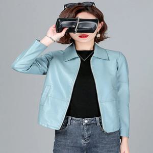 2025년 봄 가을 신상 여성 양가죽 재킷 패션 캐주얼 긴팔 숏 지퍼 가죽 코트 루즈핏 스플릿 가죽 아우터