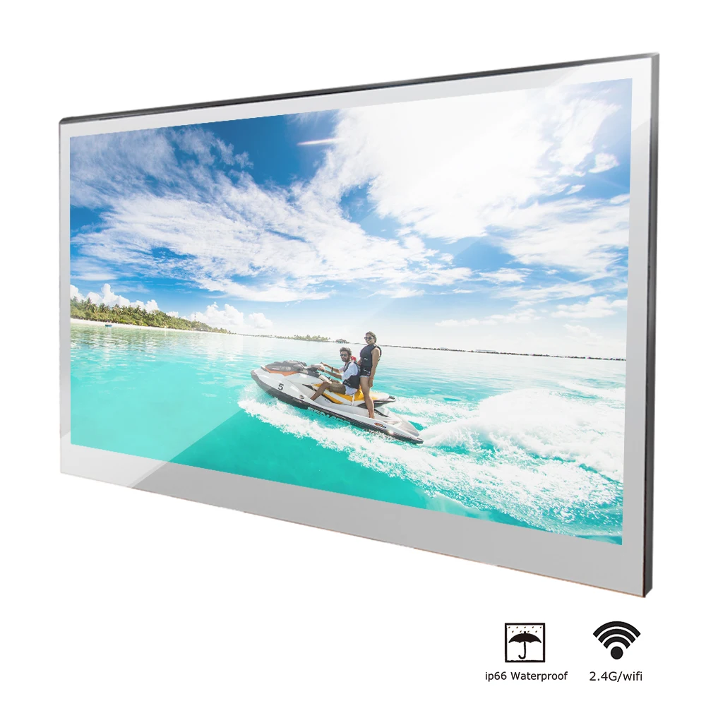 Souria 22인치 스마트 매직 미러 방수 TV (욕실/호텔용) DTV 튜너, WiFi, 블루투스 내장, 앱 스토어 지원, ATSC DVB-T T2 지원