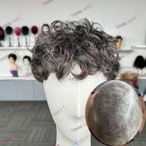 30mm 웨이브 남자 헤어 스타일 폴리 스킨 인간의 머리카락 실리콘 가발 슈퍼 내구성 자연 헤어 라인 노인의 가발 모세관 보철물