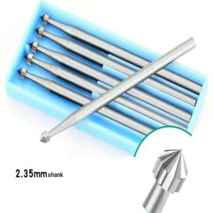 6개의 원통형 콘 모양 조각 버 세트, 보석 버 세트, 2.35mm 생크, 보석 세공용 스톤 세팅 버, 연마용