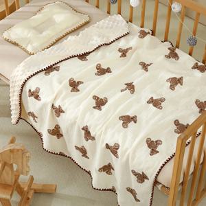 신생아 곰 인쇄 담요 순수 코튼 더블 거즈 담요 아기 담요 목욕 타월 아기 담요 아기 Swaddle 100X100CM