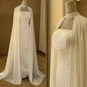 크리스탈 페르시 높은 목 쉬폰 긴 웨딩 파티 목도리 여름 랩 BOLERO 신부 웨딩 케이프 자켓 맞춤형