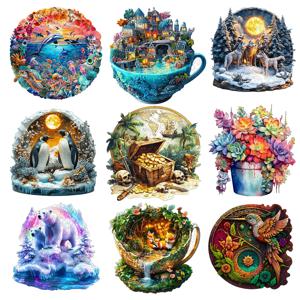 해적 세계 나무 동물 퍼즐 - 성인을 위한 고품질 퍼즐 - 어린이를 위한 재미있는 선물 - 홈 공예 장식 - 스노우팩