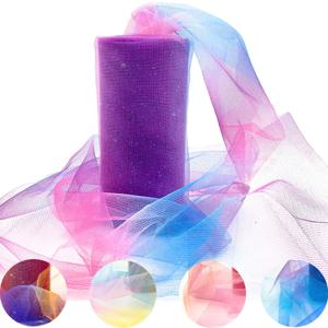 새로운 디자인 옴브레 글리터 메쉬 원단 - 신부 액세서리, 파티 장식 및 DIY 의상 공예용 반짝이는 그라데이션 튤 (10야드)