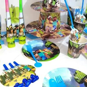 핫 마인크래프트 파티 장식 픽셀 세트 용품 깃발 케이크 페이퍼 카드 컵 삽입물 서명 파티 생일 장난감