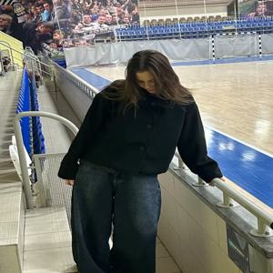 울 다크 블루 재킷 여성 2025 봄 싱글 브레스티드 스탠드 칼라 루즈핏 여성 코트 오피스룩 스트릿 숏 아우터 탑