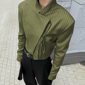 INCERUN 남성 스트라이프 블레이저 스탠드 칼라 긴팔 레이스업 캐주얼 얇은 크롭 코트 남성 스트리트웨어 2025 패션 남성 정장 S-3XL