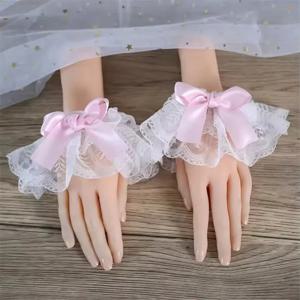 일본 여성 소녀 로리타 멀티컬러 리본 장갑 가짜 소매 커프스 달콤한 공주 코스프레 스웨터 커프 커버 손목 액세서리