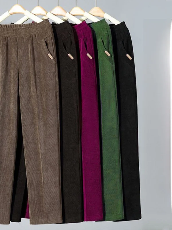 코듀로이 바지 여성용 루즈 스트레이트 레깅스 가을 봄 패션 플러스 사이즈 캐주얼 바지 하이 웨이스트 폴리에스테르 섬유