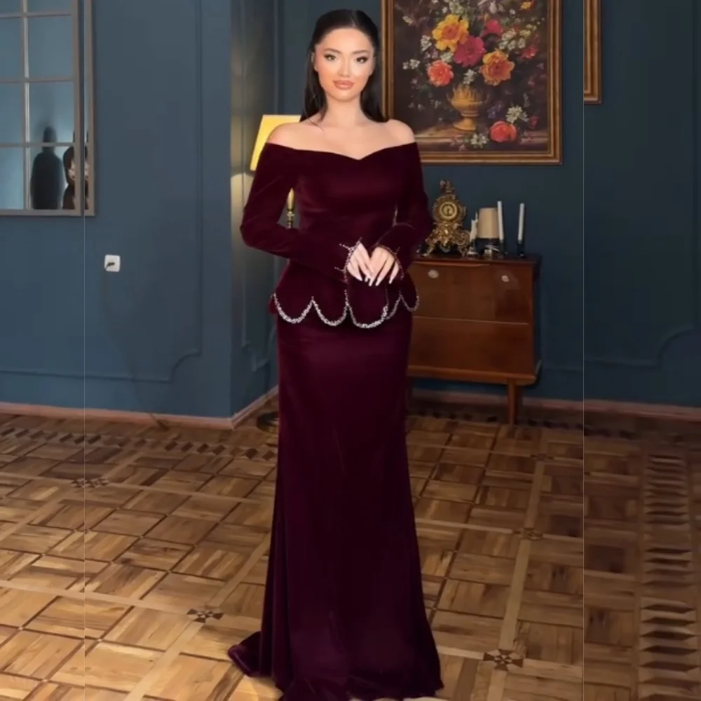 맞춤형 여성 이브닝 드레스, 라인스톤 글리터 오프숄더 트럼펫 롱 드레스, 맞춤 제작 행사용 우아한 파티 고품질