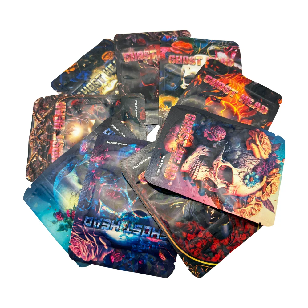 50개 3.5g 스컬 무취 마일라 백 무광택/유광택 인쇄 지퍼백 할로윈 음식 사탕 설탕 선물 상자용