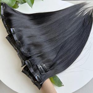 클립형 헤어 익스텐션 100% 레미 인모 내추럴 블랙 100그램 클립온 헤어피스 풀헤드 16-30인치 살롱용