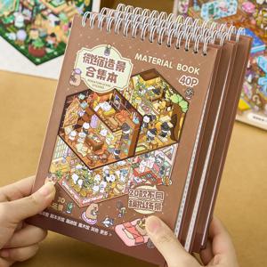 3D 미니어처 장면 스티커 북, 40개/봉지 마이크로 랜드스케이프 데칼 DIY 인형집 저널 스크랩북 창의적인 선물