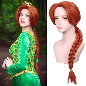 여성용 합성 롱 브레이드 붉은 갈색 가발, 피오나 가발 프린세스 레드 브라운 영화 가발 할로윈 코스튬 코스프레 파티용