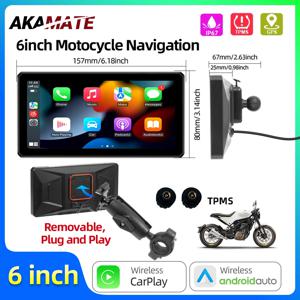 6인치 모토사이클 내비게이션 디스플레이 무선 카플레이 안드로이드 오토 모니터 블루투스 휴대용 오토바이 방수 스크린