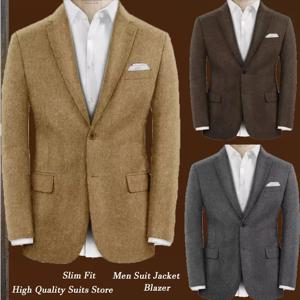 남성용 울 블레이저 싱글 브레스티드 슬림핏 수트 재킷 우아한 비즈니스 캐주얼 스타일리시 편안한 포멀 코트 남성용 트위드 아우터
