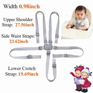 아기용 5점식 안전 하네스 - 유모차, 높은 어린이용 의자, 라탄 의자 및 식탁의자용 범용 고정 스트랩