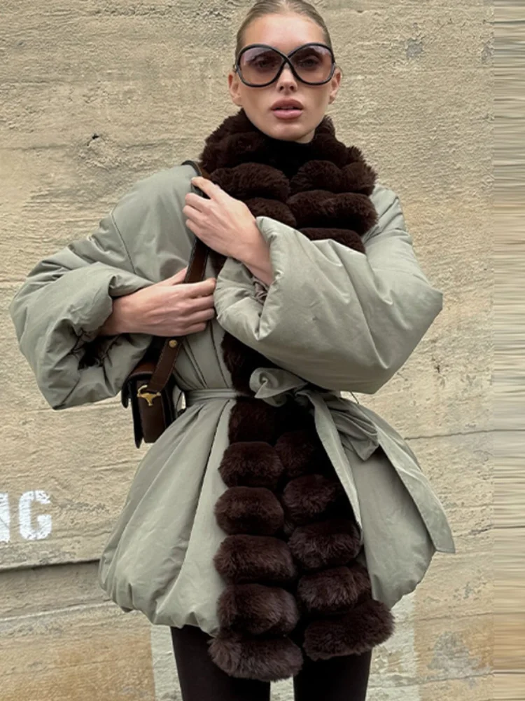 여성 캐주얼 인조 모피 코튼 재킷 긴 소매 조절 가능한 허리 두꺼운 따뜻한 코트 신상 여성 겨울 하이 스트리트 출퇴근 아우터