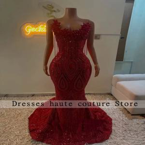 레드 비딩 스팽글 크리스탈 다이아몬드 프롬 드레스 2026 블랙 걸 생일 파티 드레스 태슬 머메이드 정장 맞춤형