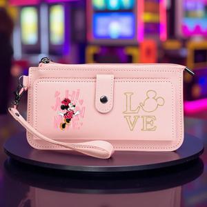 미니 마우스 장지갑 1개 - 대용량 다중 수납 카드 지갑 스트랩 포함, 일상용 지퍼 포켓