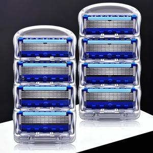남성용 수동 면도기 교체용 헤드 5중날 8개의 편안한 면도날 최신형 블루 무피부손상 무충전