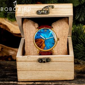 남성용 시계 드롭쉬핑 맞춤 제작 레진 쿼츠 남성 시계 BOBO BIRD 나무 손목시계 남성용 시계 블루 손목시계